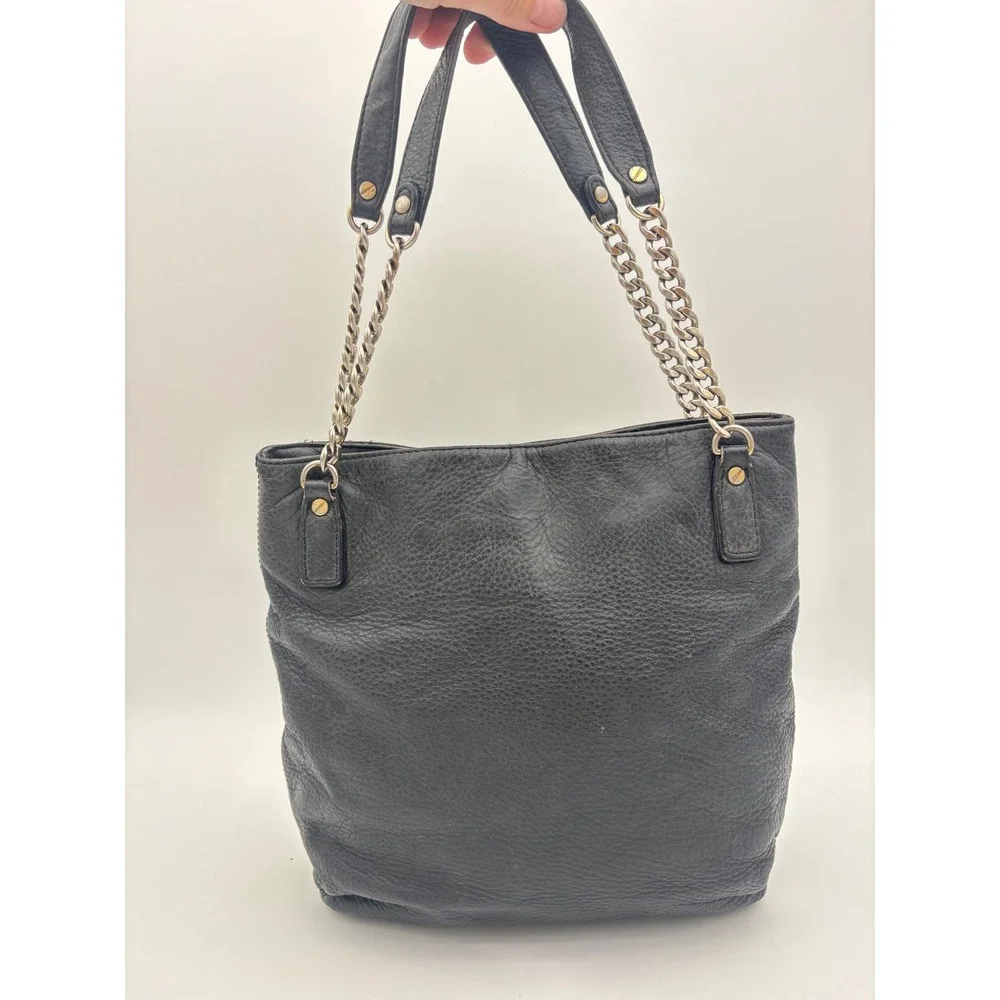 MICHAEL KORS Black Leather Bag Handbag Pebbled Leather Chain Shoulder Medium